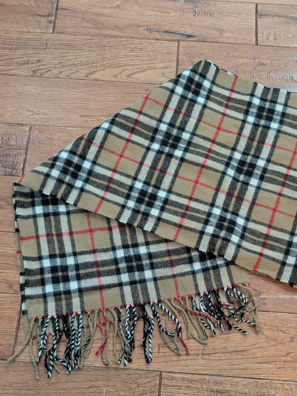 Altea Milano Tan Plaid Scarf with Red Brand Tag